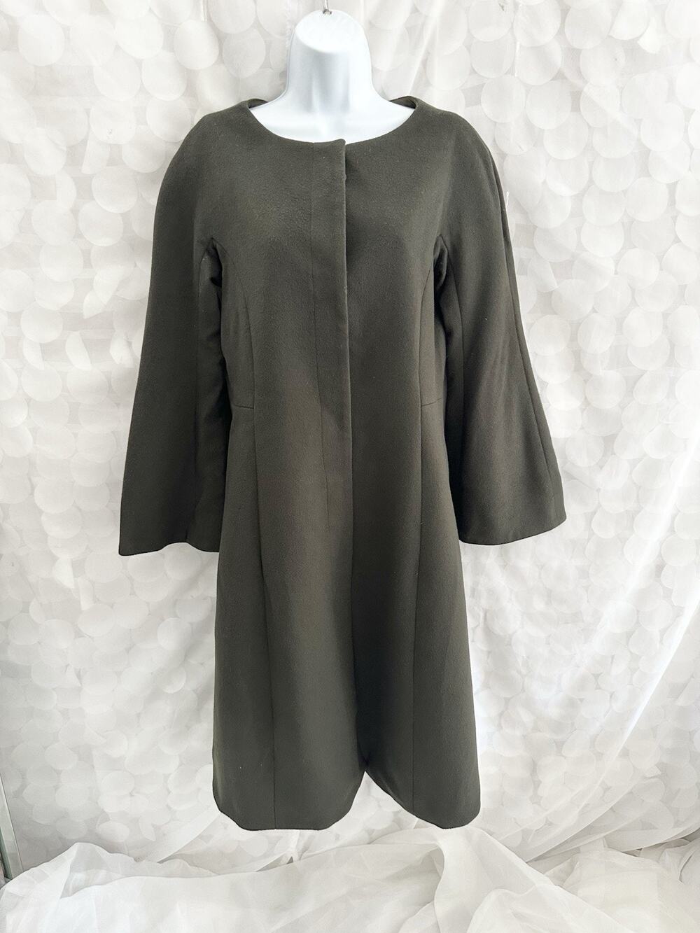 VTG 100% Wool Womens Small LONG Maxi Coat LODEN Green Minimalist Elegant USA